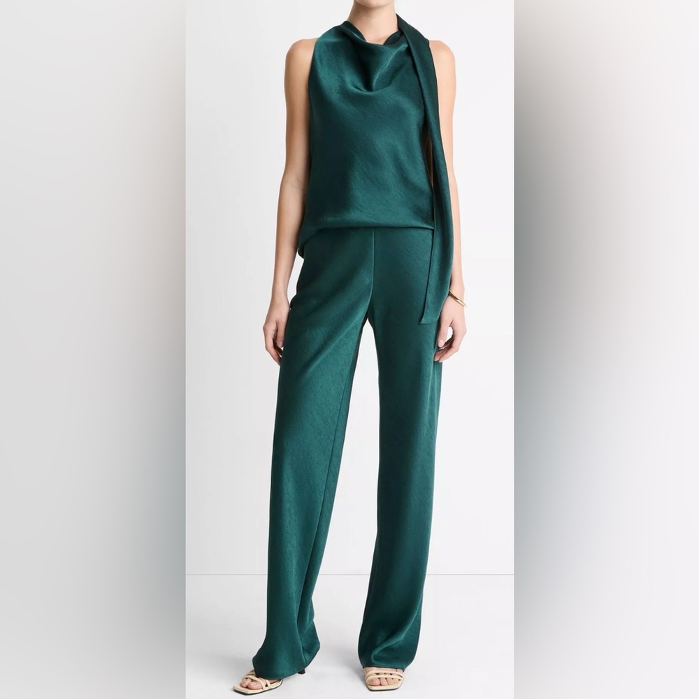 Vince Emerald Green Satin Wide-Leg pants NEW WITH TAGS